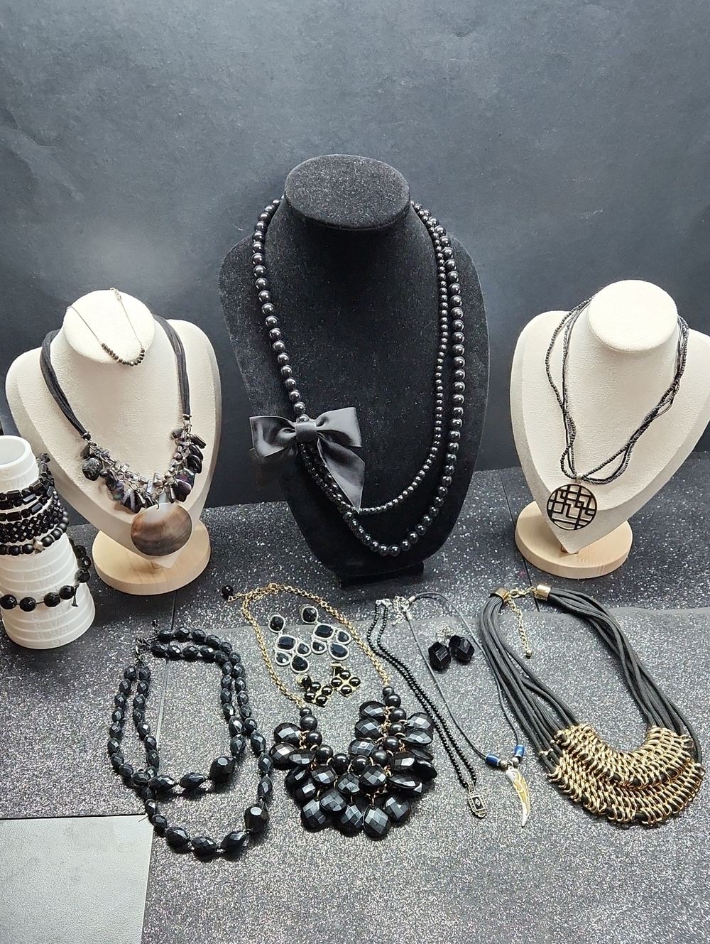 Black Beaded Statement Necklace Bundle